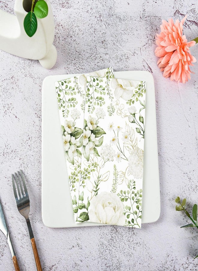 AimFun 100 White Floral Guest Napkins Disposable Spring Blossom Hand Towels Decorative Wildflower Greenery Paper Dinner Napkin for Bathroom Toilet Powder Room Wedding Birthday Bridal Party Decor - Image 5